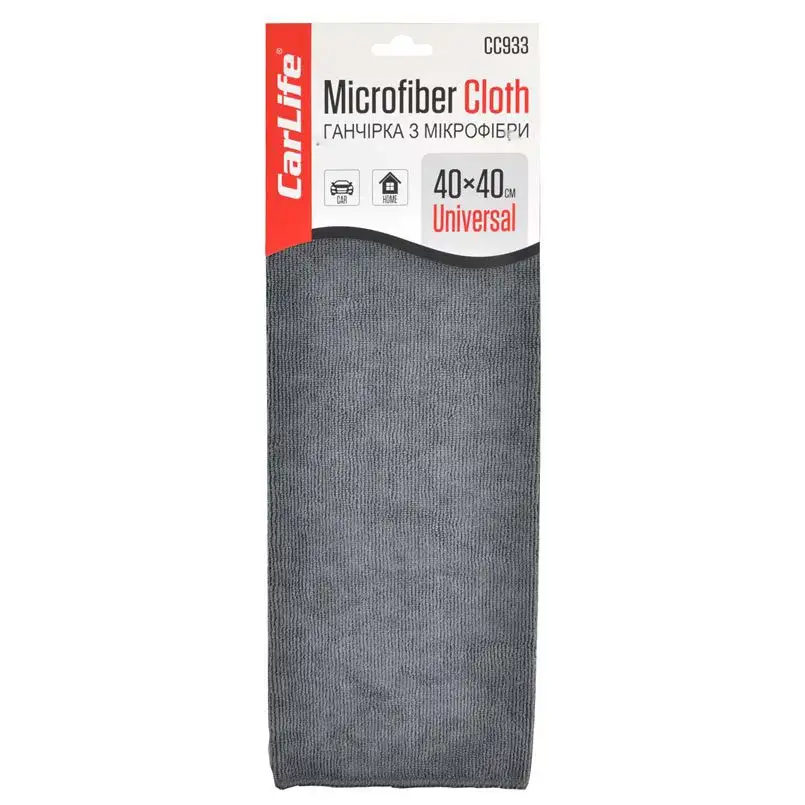 Ганчірка з мікрофібри CarLife CC923, 40x40 см, сіра CC933