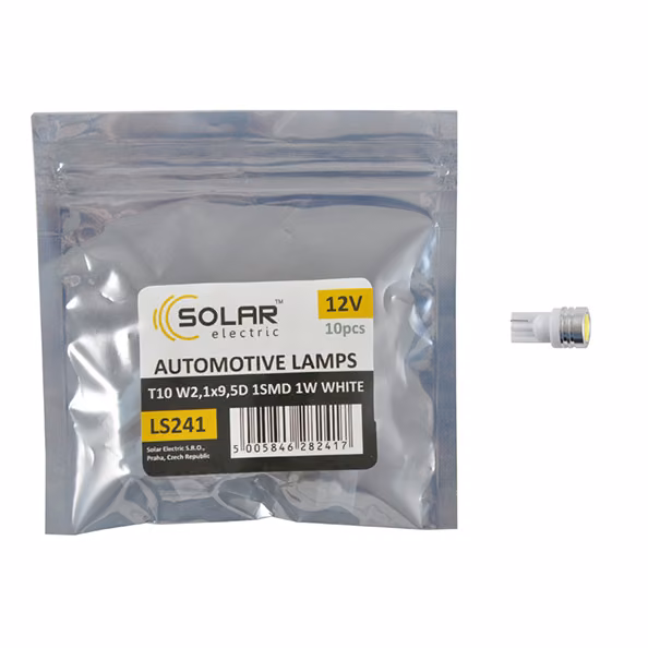 LED автолампа SOLAR 12V T10 W2.1x9.5d 1SMD 1W white 10шт LS241_P