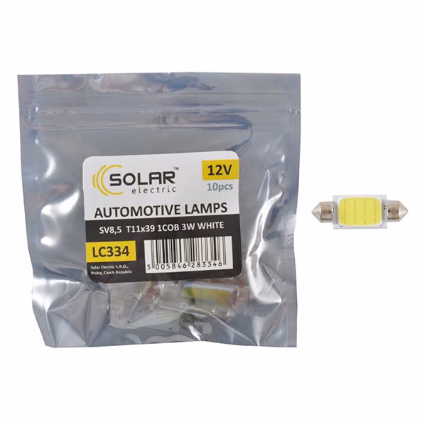 LED автолампа SOLAR 12V SV8.5 T11x39 1COB-8SMD 56LM white 10шт LC334_P