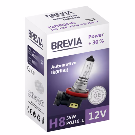 Галогенова лампа Brevia H8 12V 35W PGJ19-1 Power +30% CP 12080PC