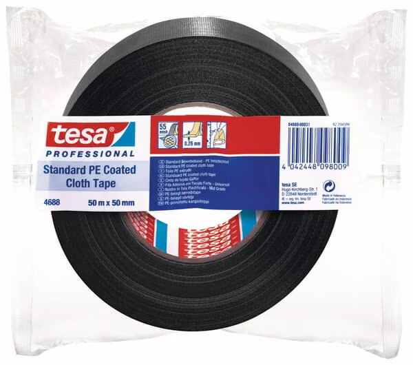 Стрічка, тканина, стандартне покриття з ПЕ, чорний, TesaBAND® T046880002900