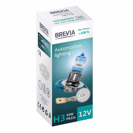 Галогенова лампа Brevia H3 12V 55W PK22s Max Power +100% CP 12030MPC