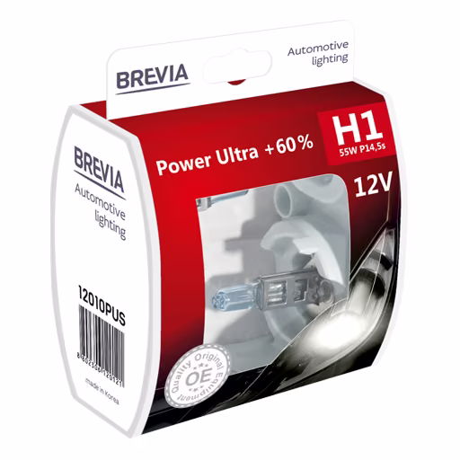 Галогенова лампа Brevia H1 12V 55W P14.5s Power Ultra +60% S2 12010PUS