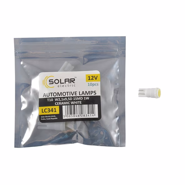 LED автолампа SOLAR 12V T10 W2.1x9.5d 1SMD 1W Ceramic white 10шт LC341_P
