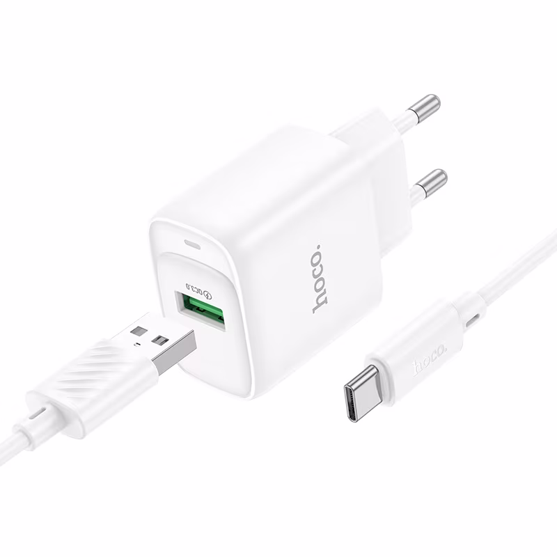 Мережевий зарядний пристрій Hoco C140A Smart single port QC3.0 charger set(Type-C)(EU) білий HC-C140A-UC-White