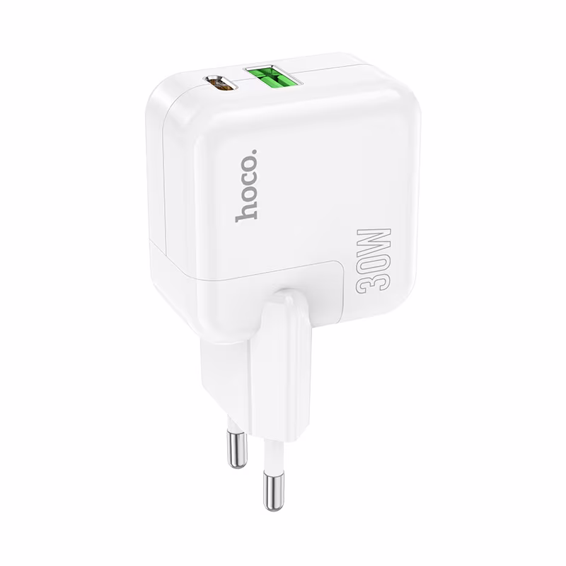 Мережевий зарядний пристрій Hoco C111A Lucky dual-port PD30W+QC3.0 charger,(EU) white HC-C111A-White