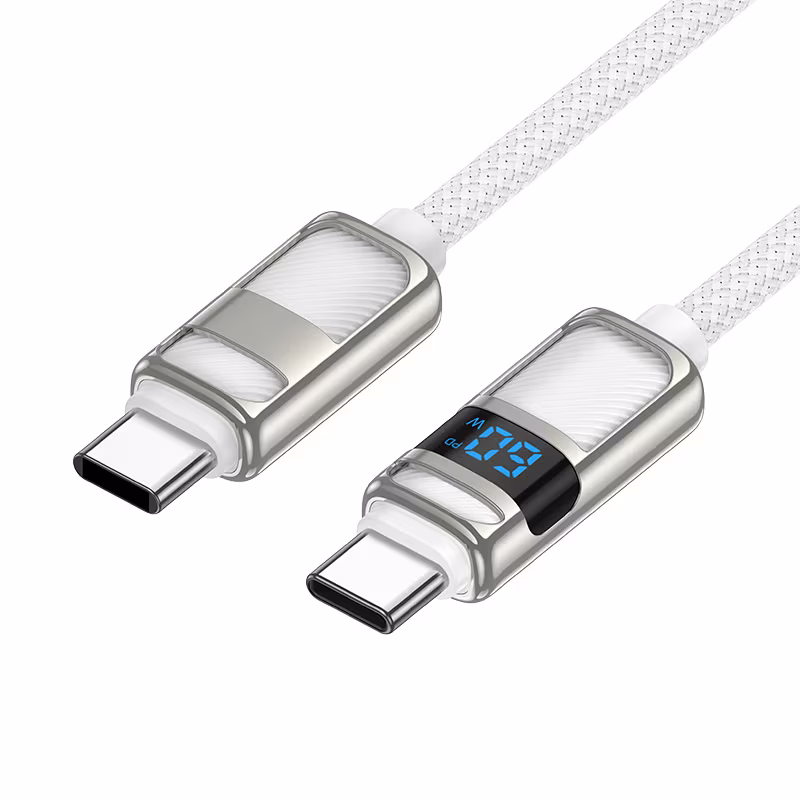 Кабель Hoco U137 Line 60W charging data cable with display C to C 1.2м білий HC-U137-CC-White