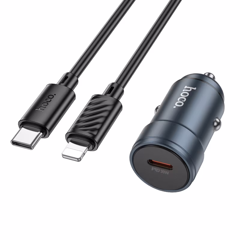 Автомобільний зарядний пристрій Hoco Z57 Glorious single-port PD30W car charger set(C to iP), Metal HC-Z57-L-Metal Gray