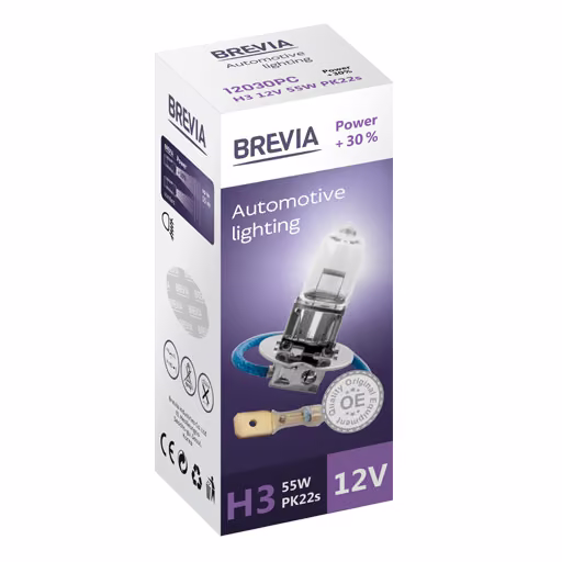 Галогенова лампа Brevia H3 12V 55W PK22s Power +30% CP 12030PC