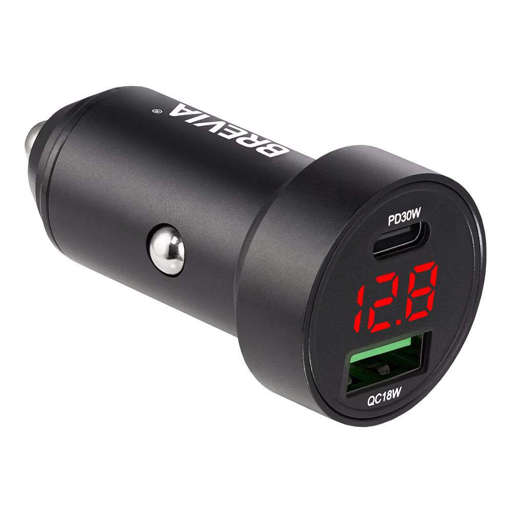 Автомобільний зарядний пристрій Brevia ePower DualMetal Display 48W 1xUSB-C+1xUSB-A, чорний металік 46648CADB 46648CADB