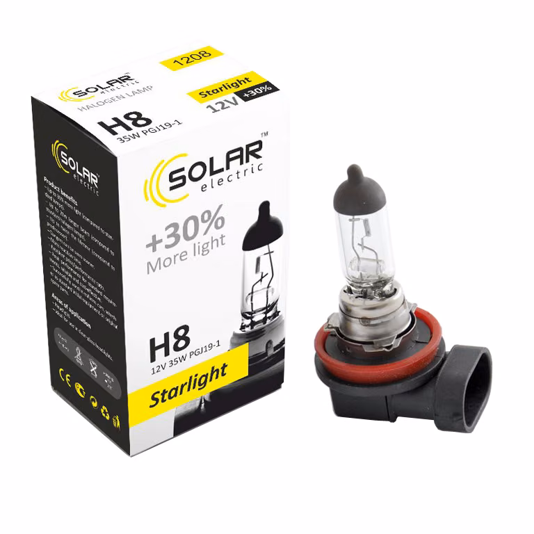 Галогенова лампа SOLAR H8 12V 35W PGJ19-1 Starlight +30% 1208