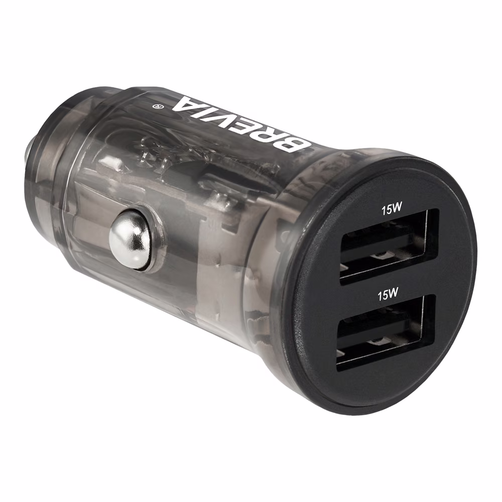 Автомобільний зарядний пристрій Brevia ePower DualDrive 15W 2xUSB-A, прозорий чорний 47015DUB 47015DUB