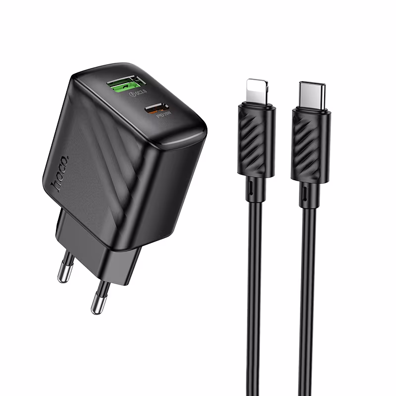 Мережевий зарядний пристрій Hoco CS25A Rico PD20W+QC3.0 charger set(C to iP)(EU) чорний HC-CS25A-L-Black
