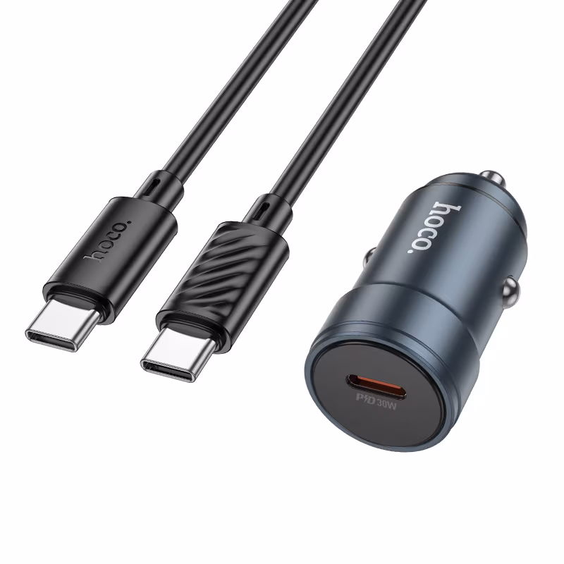 Автомобільний зарядний пристрій Hoco Z57 Glorious single-port PD30W car charger set (C to C), metal HC-Z57-CC-Gray