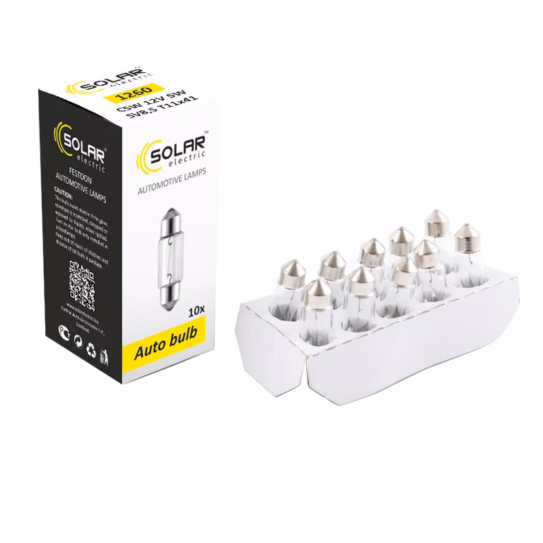 Лампа розжарювання SOLAR C5W 12V 5W SV8.5 T11х41, 10шт 1260