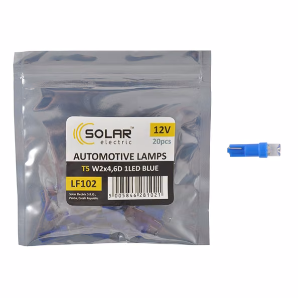 LED автолампа SOLAR 12V T5 W2x4.6d 1leds blue 20шт LF102_P