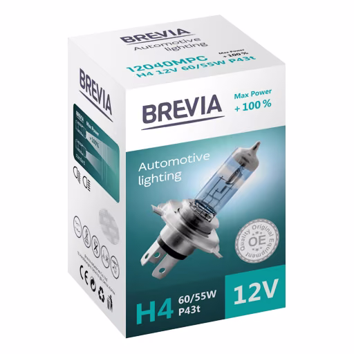 Галогенова лампа Brevia H4 12V 60/55W P43t Max Power +100% CP 12040MPC