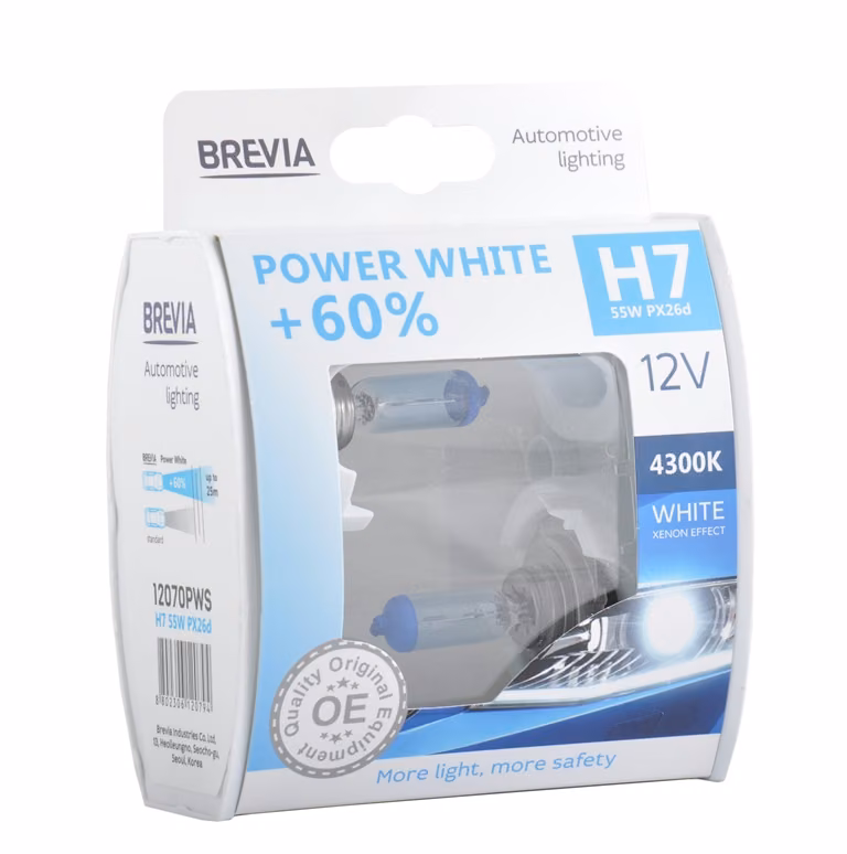 Галогенова лампа Brevia H7 12V 55W PX26d Power White +60% 4300K S2 12070PWS