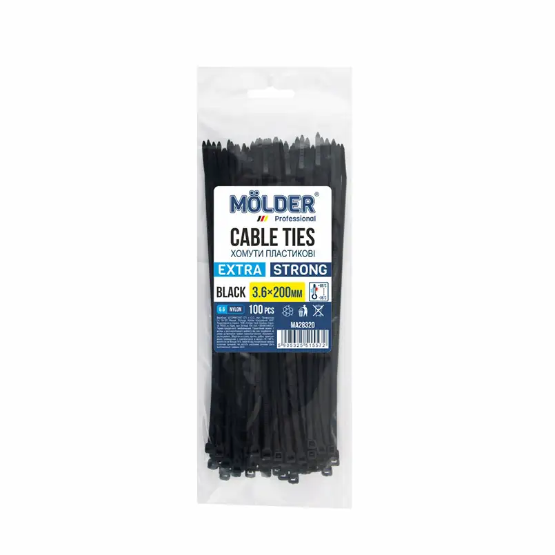 Хомути Molder пластикові чорні 3.6x200, 100шт MA28320