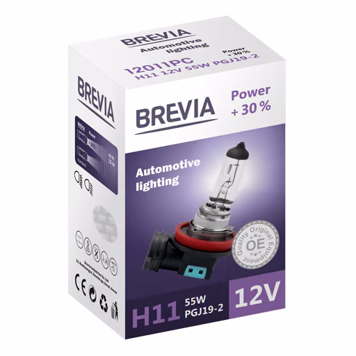 Галогенова лампа Brevia H11 12V 55W PGJ19-2 Power +30% CP 12011PC