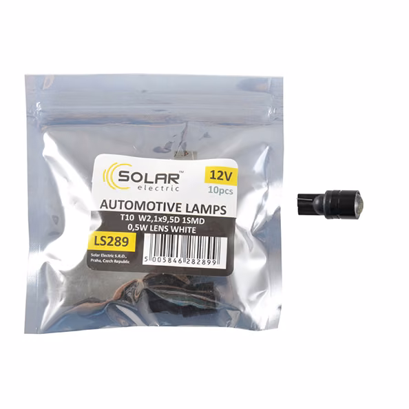LED автолампа SOLAR 12V T10 W2.1x9.5d 1SMD 0,5W with lens white 10шт LS289_P