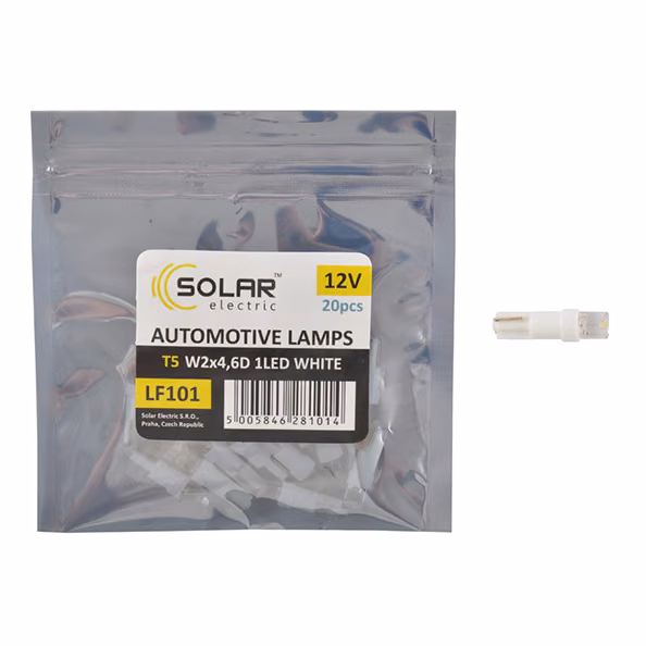 LED автолампа SOLAR 12V T5 W2x4.6d 1leds white 20шт LF101_P