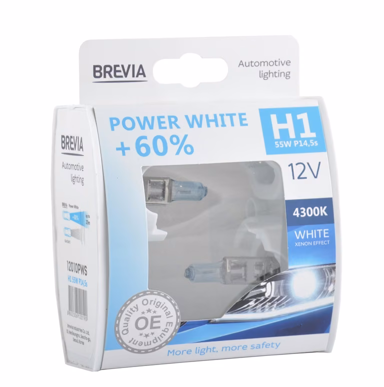 Галогенова лампа Brevia H1 12V 55W P14,5s Power White +60% 4300K S2 12010PWS