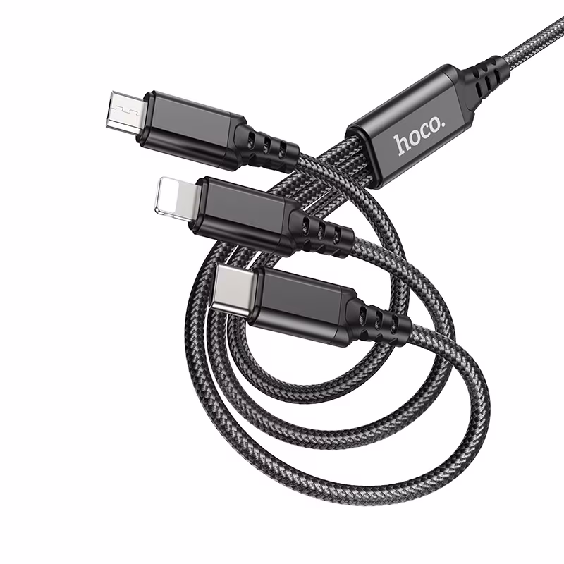 Кабель Hoco X76 3-in-1 Super charging cable(iP+Type-C+Micro) 1м чорний