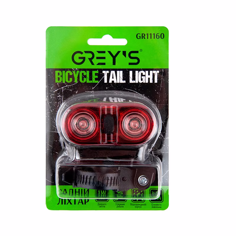 Ліхтарик на велосипед задній Grey's GR11160 2хLEDs 1W GR11160