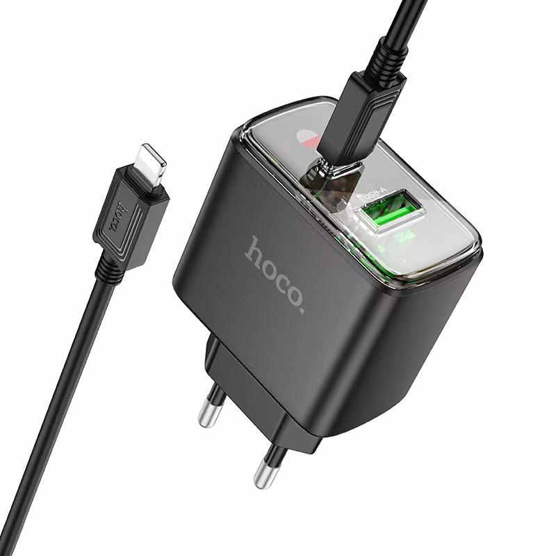 Мережевий зарядний пристрій Hoco CS42A Smart PD30W+QC3.0 charger set(C to iP)(EU) чорний HC-CS42A-L-Black