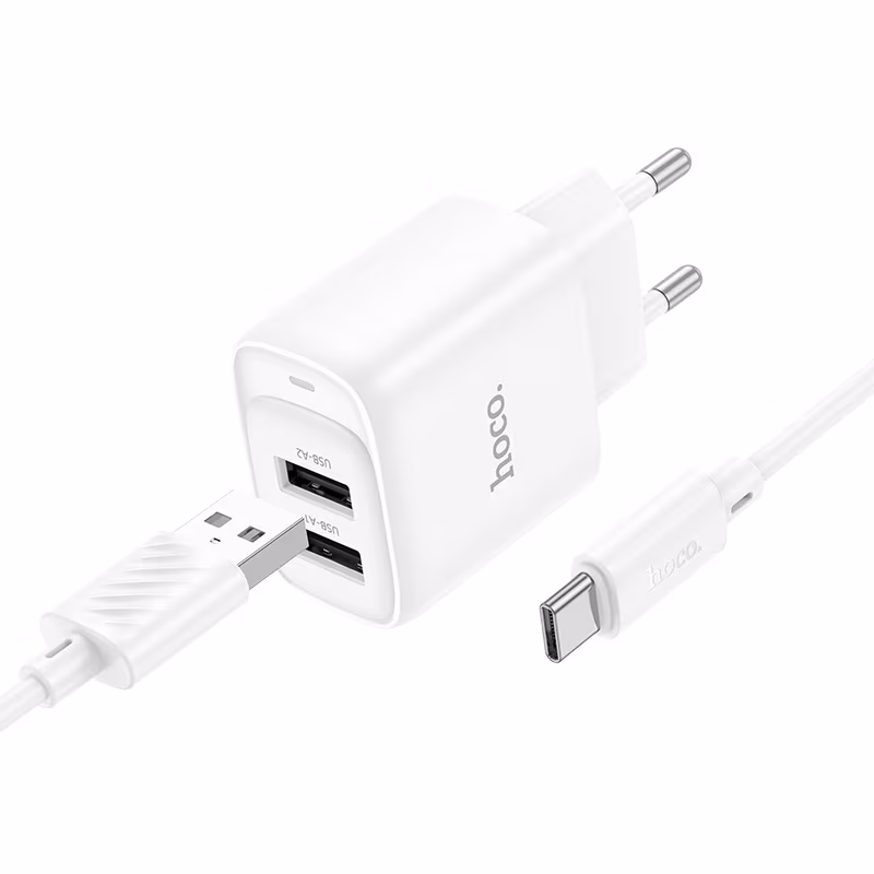 Мережевий зарядний пристрій Hoco C141A Smart dual-port charger set(Type-C)(EU) білий HC-C141A-UC-White